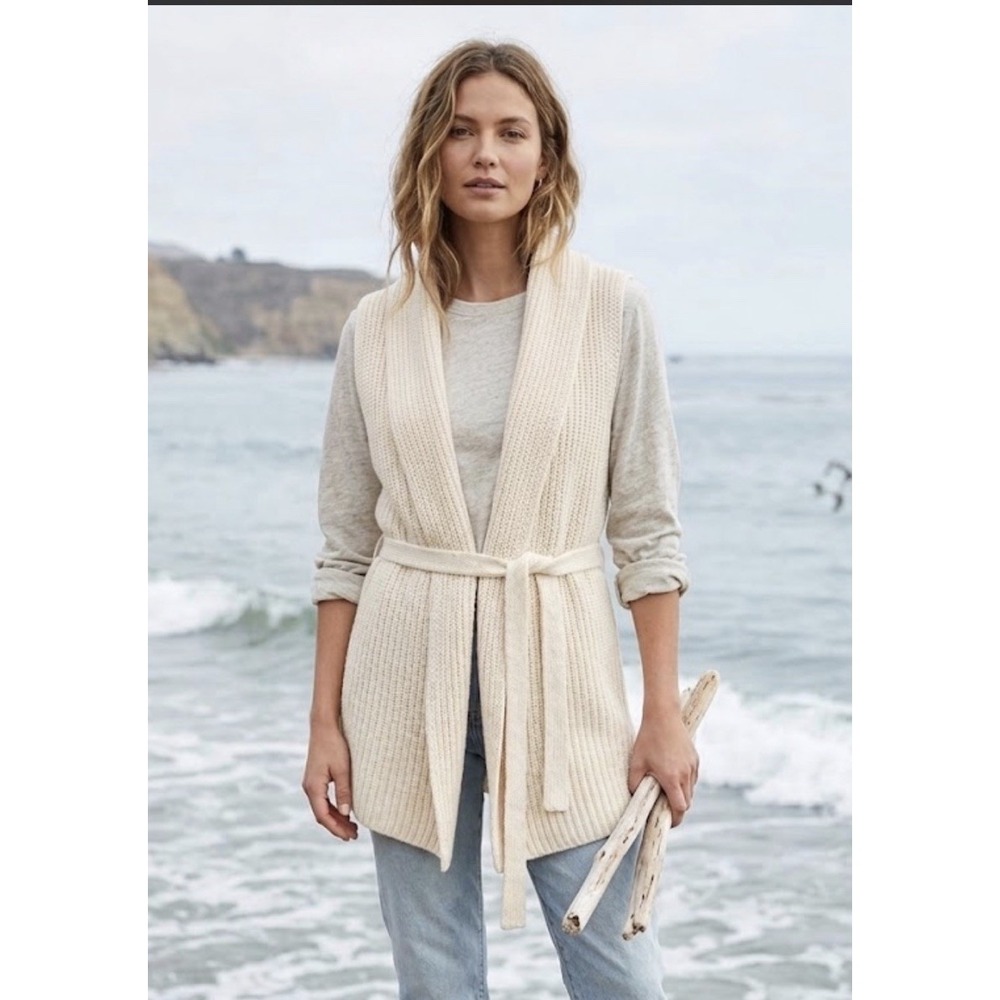 Jil Sander Ribbed Cotton Knit Sweater Wrap Vest In Ivory Size M